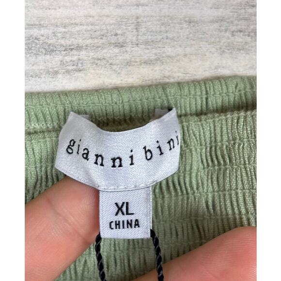 Gianni Bini Women’s XL Green Boho Long Sleeve Linen Blend Crop Top NWT - Picture 5 of 7